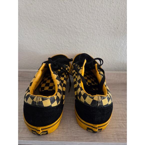 Vans Old Skool Shoes Mens 9.5 w11 Black Yellow Checkerboard Canvas Suede Sneaker - Picture 4 of 5